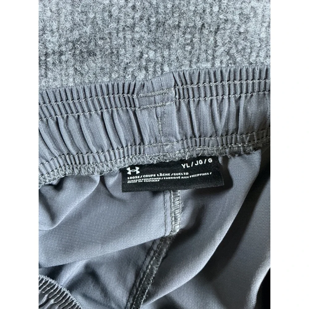 Under Armour Boys Gray Active Track Pants Youth Large YL Ankle Zip Loose Fit